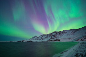 Northern lights over a lake