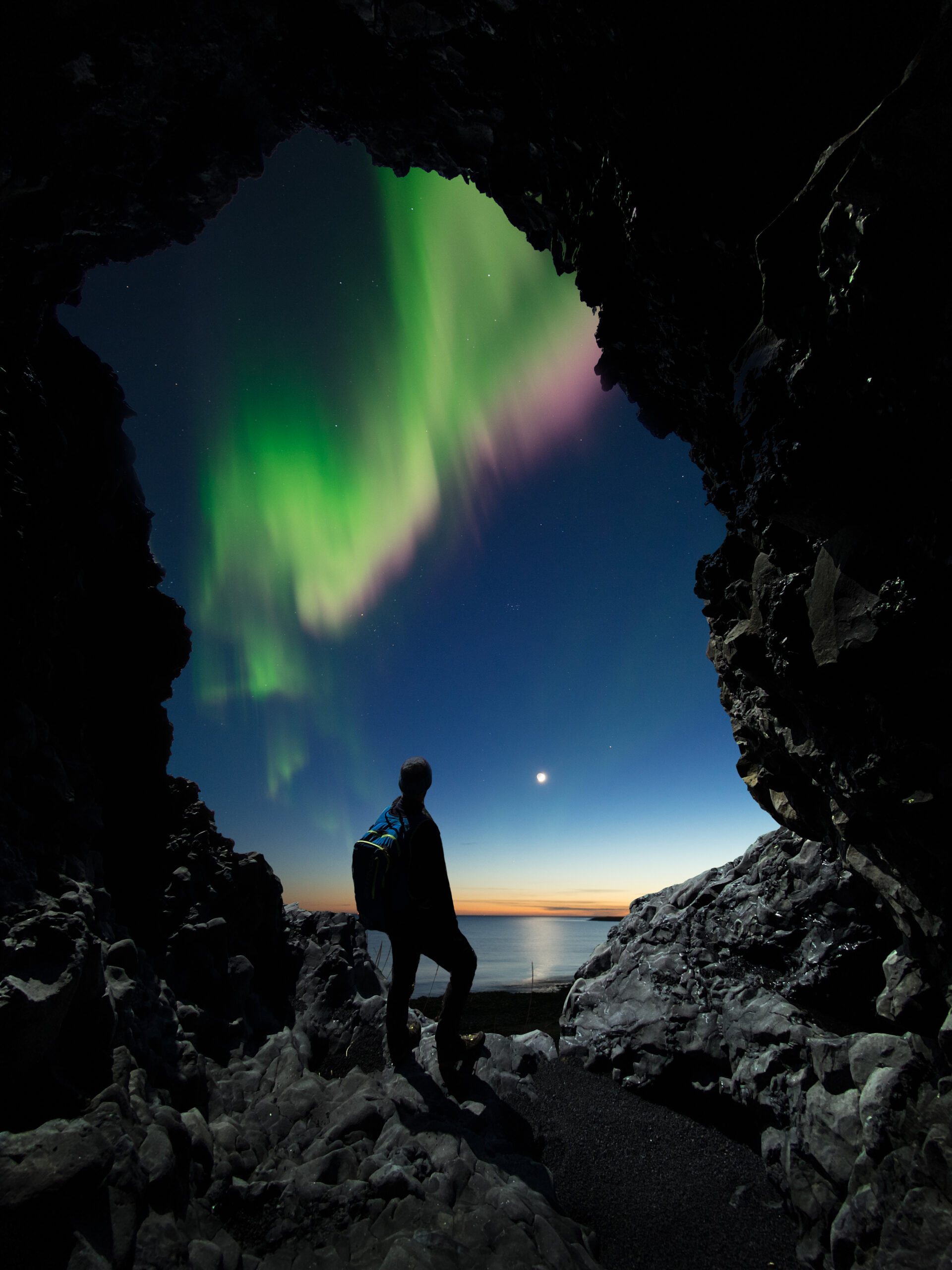 Northern Lights from a Cave in Iceland