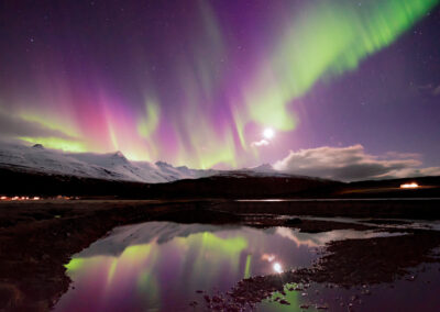 Full moon aurora in the Eastfjords