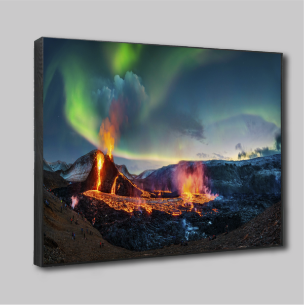 Aurora over Fagradalsfjall Volcano - Box framed Alu-Dibond - UV Print - 20*30cm