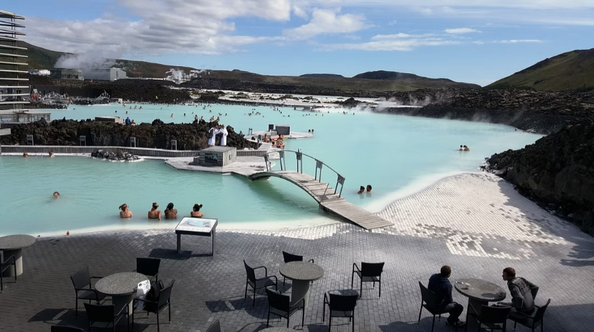 Overview of the Blue Lagoon terrace and warm bath
