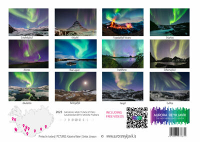 Aurora Borealis 2023 Calendar locations at the back