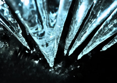 Close up of icicles inside of an ice cave on Langjokull glacier