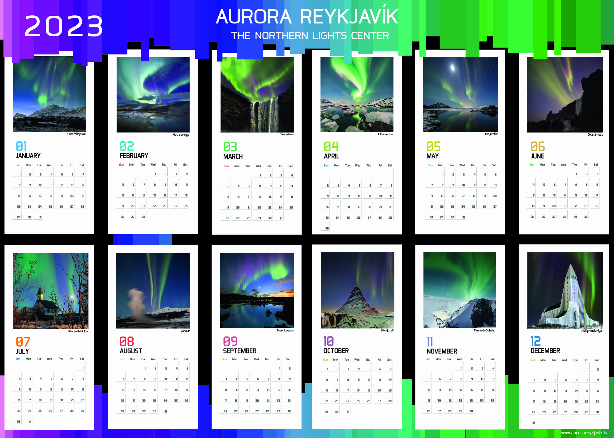 Aurora Reykjavik 2023 Calendar Overview