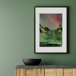 Pink aurora at Skógafoss, Iceland - Premium Print 20*30 cm