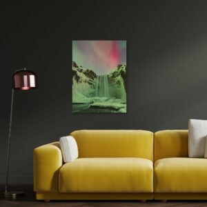 Pink Aurora over Skógafoss, Iceland - Fine Art Print behind Acrylic Glass, 50*75 cm
