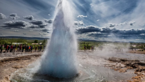 View of the Geysir erupting during the Golden Circle tour