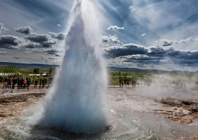 View of the Geysir erupting during the Golden Circle tour