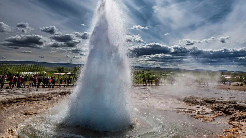 View of the Geysir erupting during the Golden Circle tour