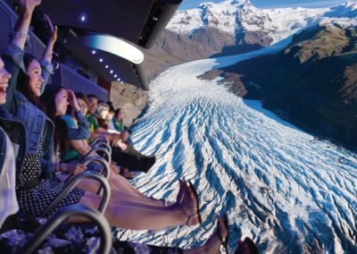 Visitors in their cinema seats feel like flying over an Icelandic glacier
