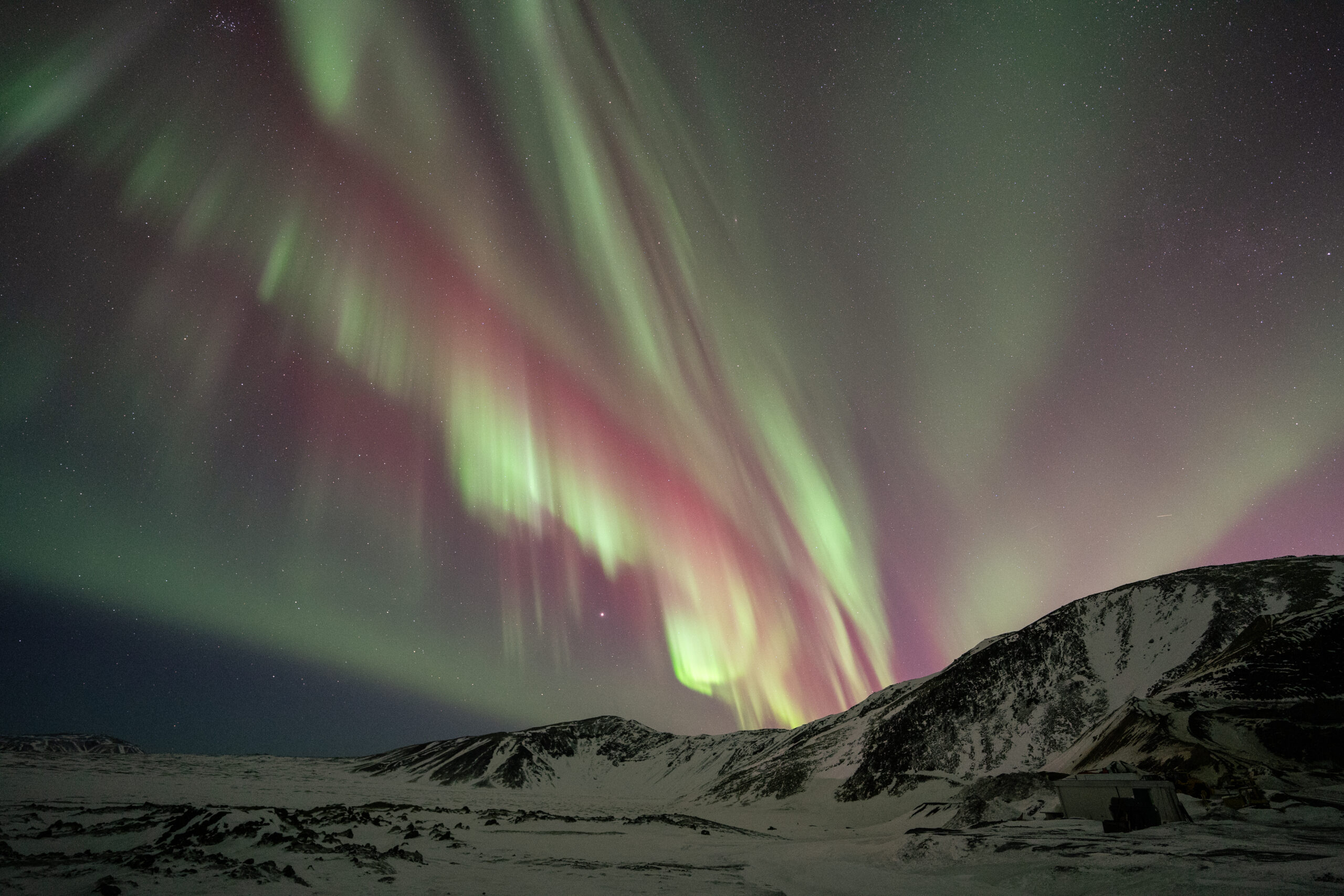 Red Northern Lights over Iceland