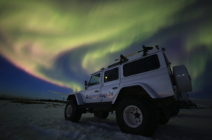 Superjeep under the northern lights