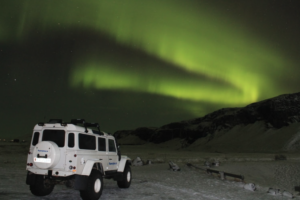 Superjeep under the northern lights