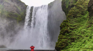 Skógafoss waterfall close up