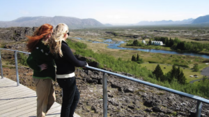 Travellers at Þingvellir UNESCO national park