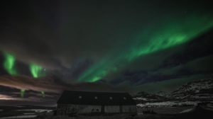 Northern Lights over a farm