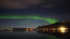 Northern lights over the ocean