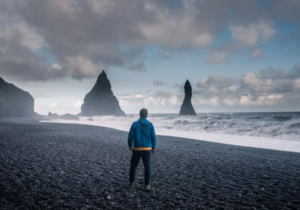 Traveller at Reynisfjara black sand beach