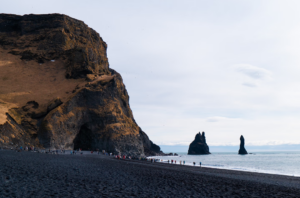 Black sand beach landscape