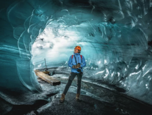 Traveller at the Katla ice cave