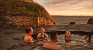 Visitors relaxing at Sky Lagoon