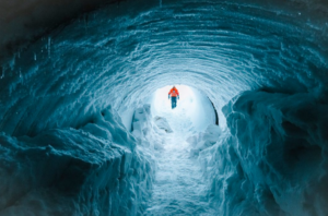 Traveller exiting the ice cave