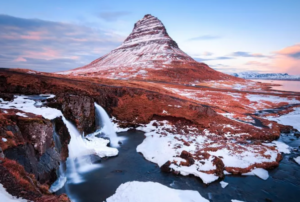 View over Kirkjufell in the winter