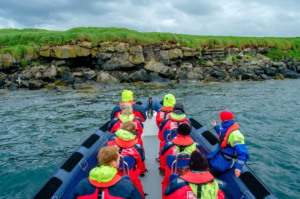 RIB boat approaching the puffin colony