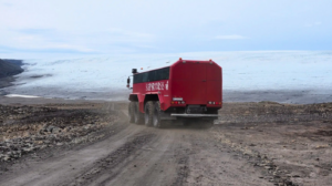 Monster truck entering the glacier