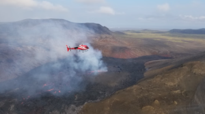 Helicopter and volcano fumes