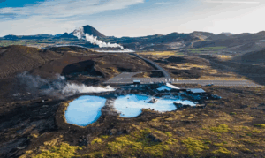 Aerial view of Mývatn Nature Baths